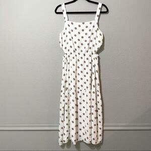 Somewhere Lately The Drop White Polka Dot Midi Dress Side Cut Outs Womens M